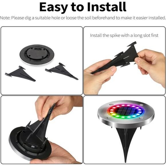 12 Pack Color Changing Solar Ground Lights Multicolor Disk Light Waterproof - Picture 7 of 8